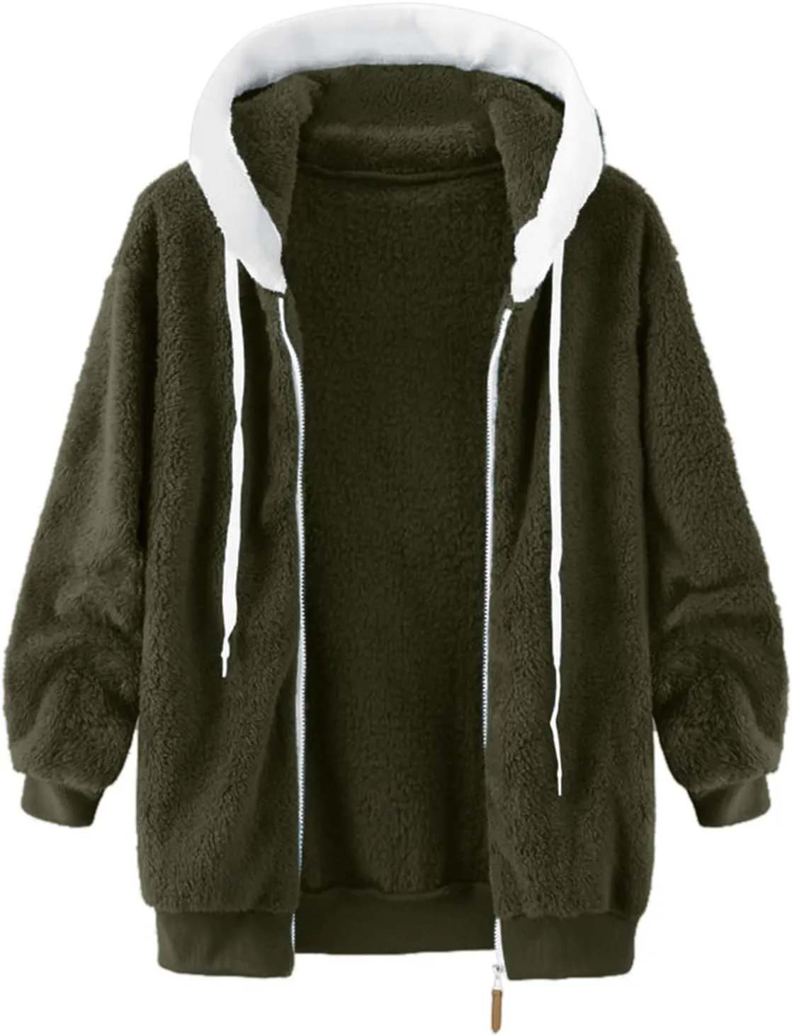 LCMTWX Womens 2023 Winter Fuzzy Fleece Jacket Artificial Wool Zipper Drawstring Solid Oversized Fuzzy Fleece Fluffy De Para