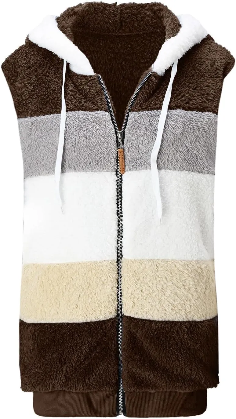 LCMTWX Womens 2023 Winter Fuzzy Fleece Jacket Hooded Pullover Warm Wool Plush Coat Zipper Solid Oversized Fuzzy Fleece
