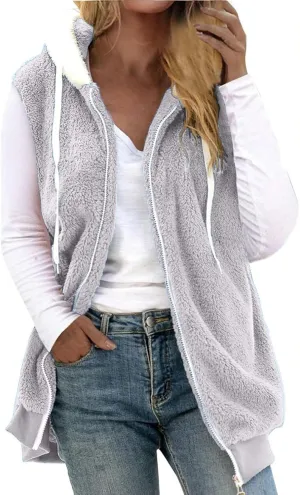 LCMTWX Womens 2023 Winter Fuzzy Fleece Jacket Pocket Zipper Coat Solid Oversized Fuzzy Fleece Fluffy Faux Fur