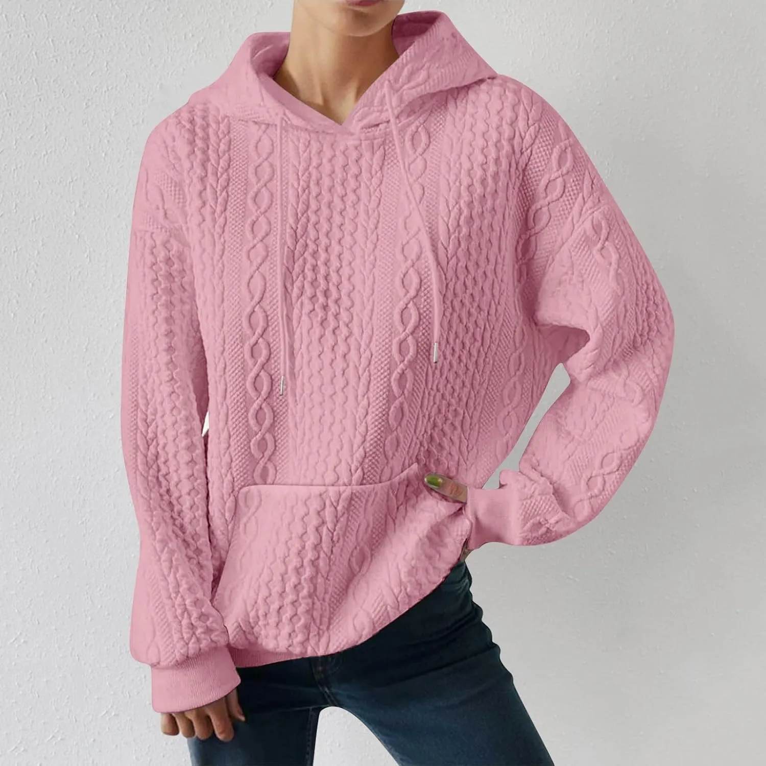 LCMTWX Womens 2023 Winter Fuzzy Fleece Jacket Solid Hooded Thickened Jacquard Long Sleeve Solid Oversized Fuzzy Fleece Fall
