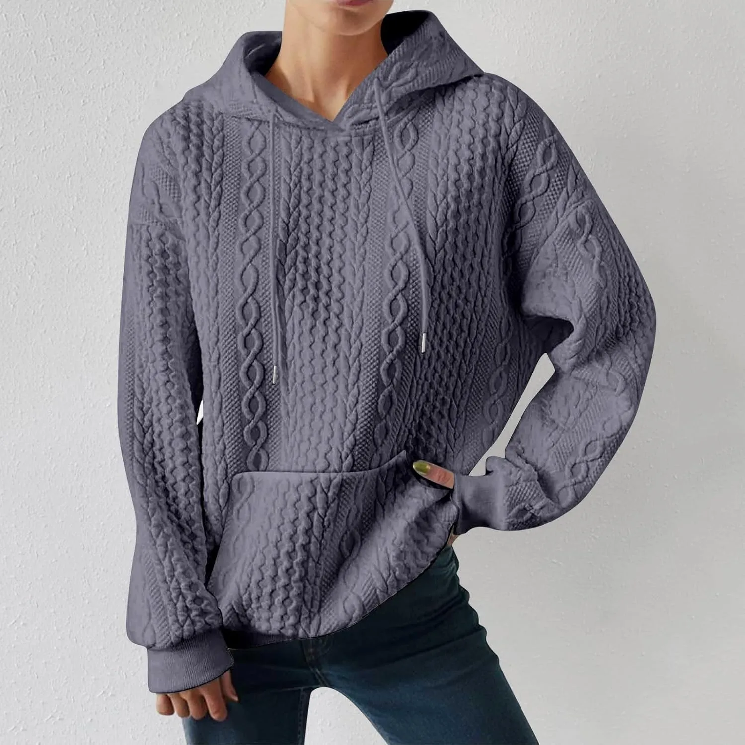 LCMTWX Womens 2023 Winter Fuzzy Fleece Jacket Solid Hooded Thickened Jacquard Long Sleeve Solid Oversized Fuzzy Fleece Fall