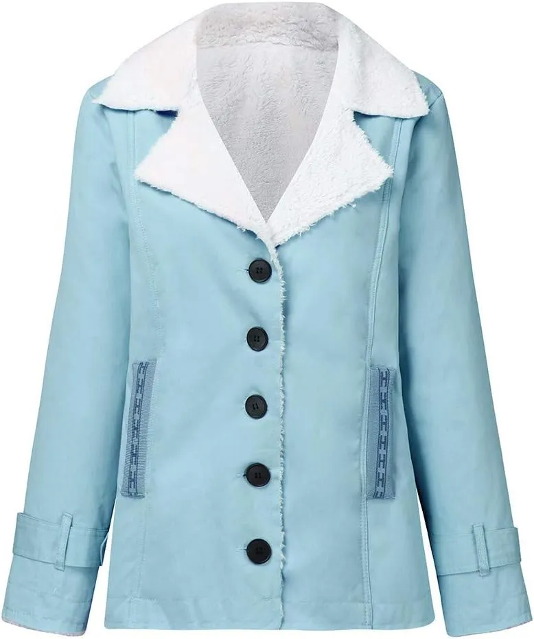LCMTWX Womens Fuzzy Fleece Jacket Printed Lapel Single-Breasted Long Sleeve Plus Size Outwear Coat Outerwear with Pockets