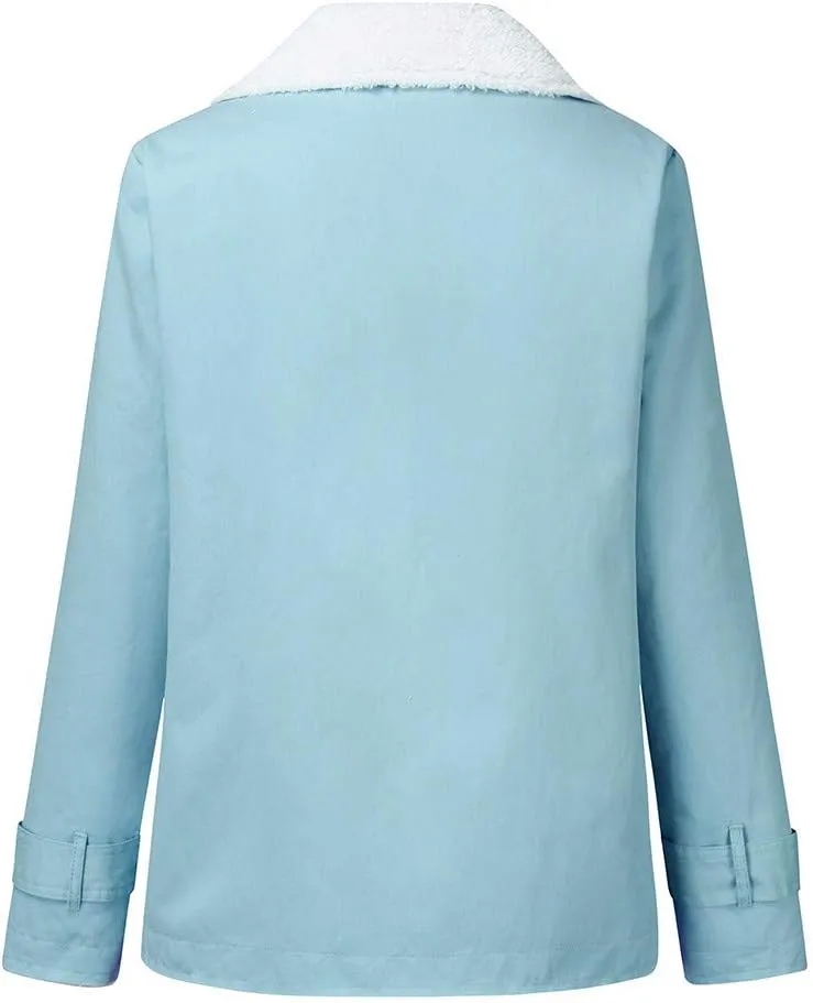 LCMTWX Womens Fuzzy Fleece Jacket Printed Lapel Single-Breasted Long Sleeve Plus Size Outwear Coat Outerwear with Pockets