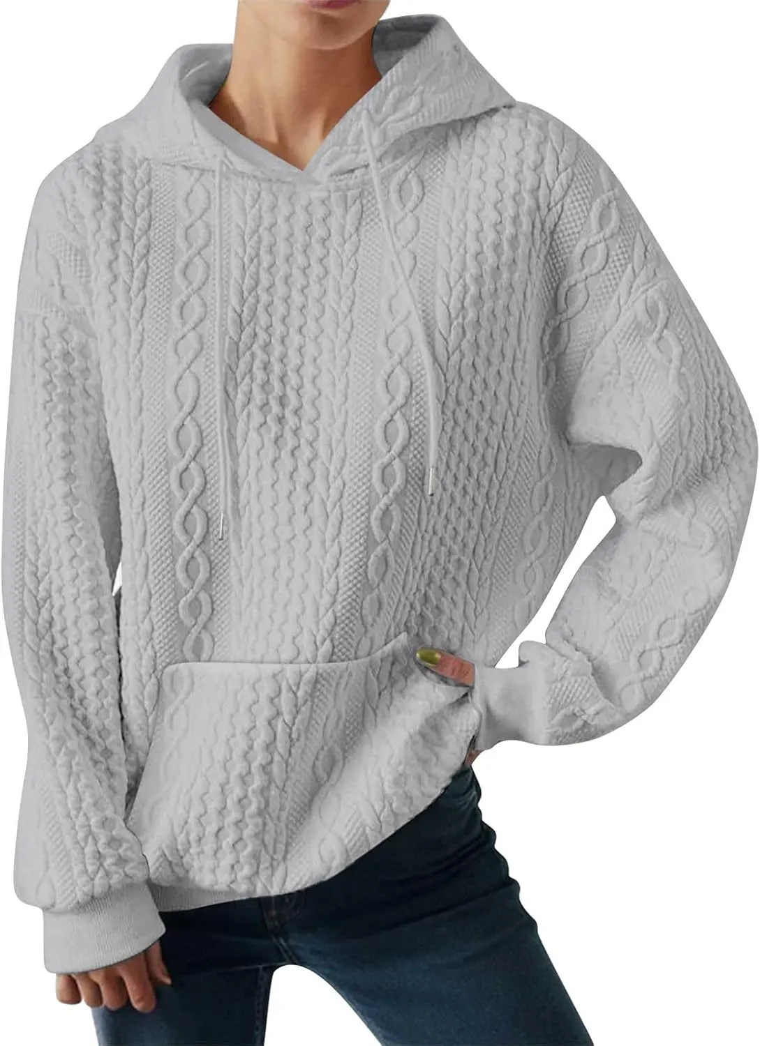 LCMTWX Womens Winter Fuzzy Fleece Jacket New Solid Hooded Thickened Jacquard Long Sleeve Sweater Coat Top Hooded Coats
