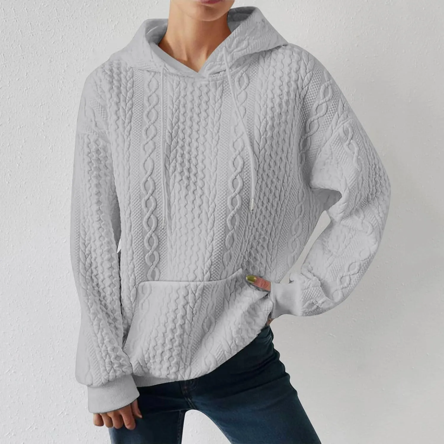 LCMTWX Womens Winter Fuzzy Fleece Jacket New Solid Hooded Thickened Jacquard Long Sleeve Sweater Coat Top Hooded Coats