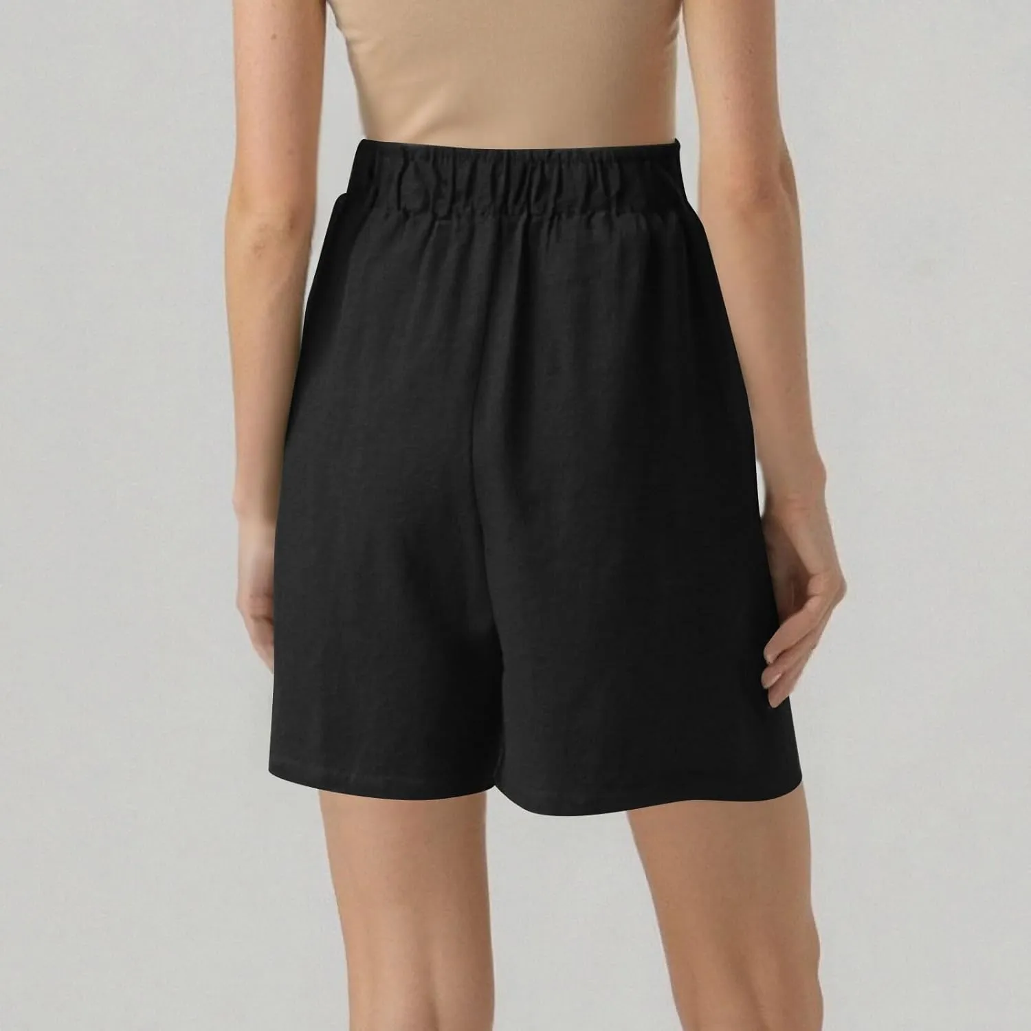 Linen Bermuda Shorts for Women Wide Leg Elastic Waisted Shorts Casual Summer Flowy Trouser Short Pants with Pockets