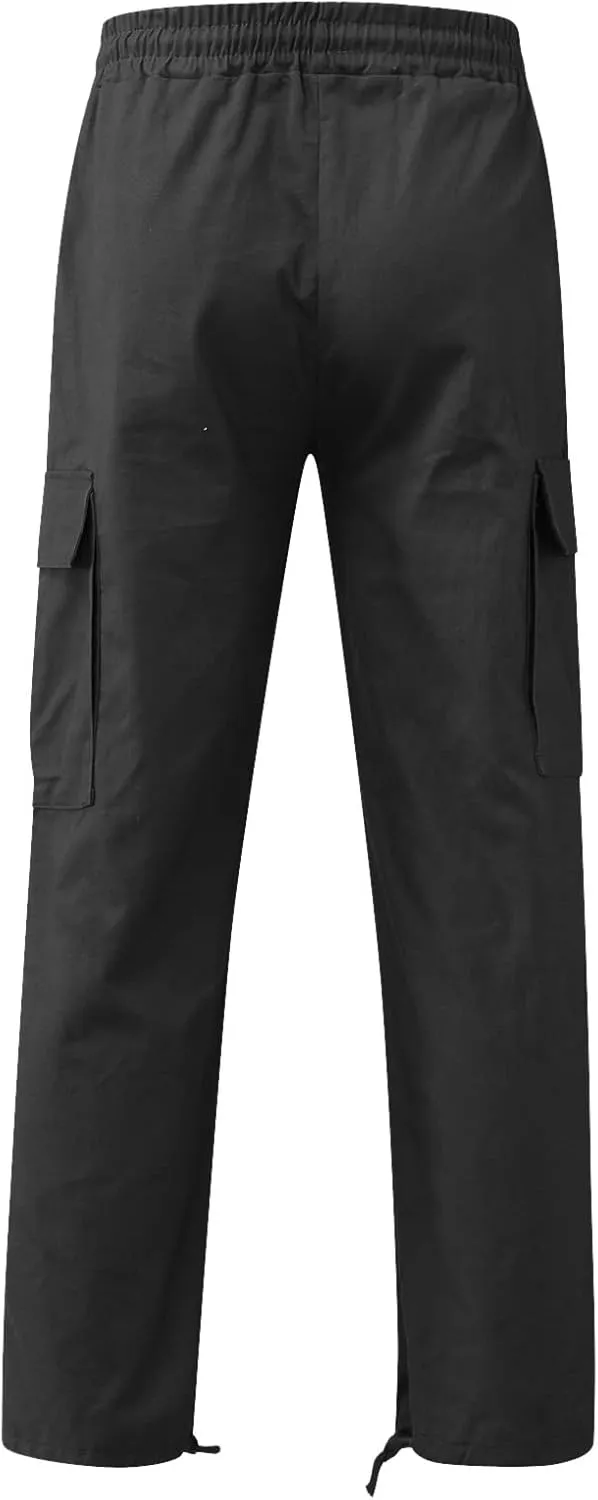 Linen Pants for Men Casual Lightweight Loose Fit Drawstring Waist Wide Leg Breathable Summer Beach Pants