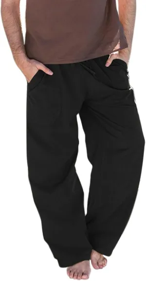 Linen Pants for Men Casual Lightweight Loose Fit Drawstring Waist Wide Leg Breathable Summer Beach Pants