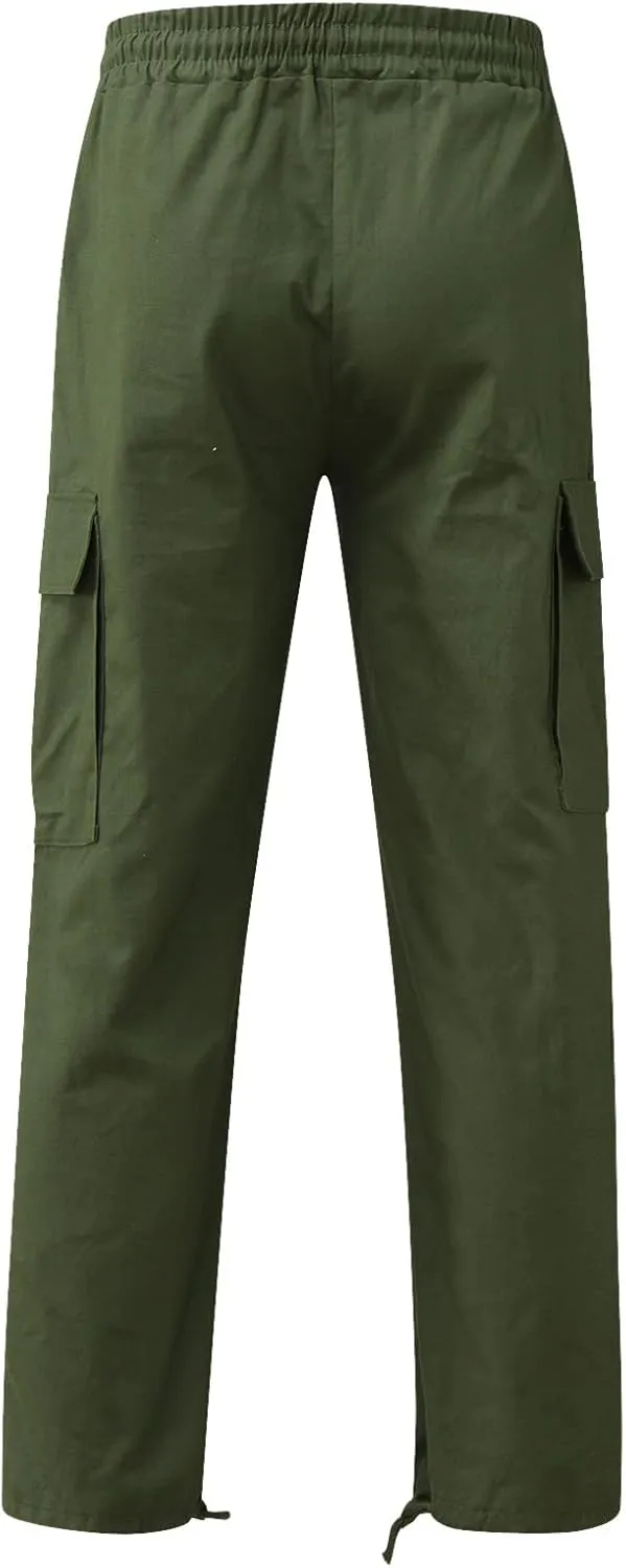 Linen Pants for Men Casual Lightweight Loose Fit Drawstring Waist Wide Leg Breathable Summer Beach Pants