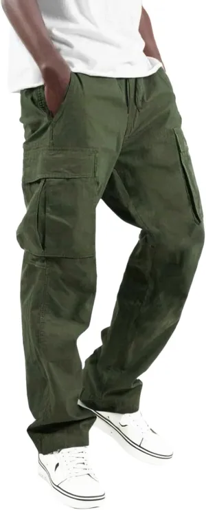 Linen Pants for Men Casual Lightweight Loose Fit Drawstring Waist Wide Leg Breathable Summer Beach Pants