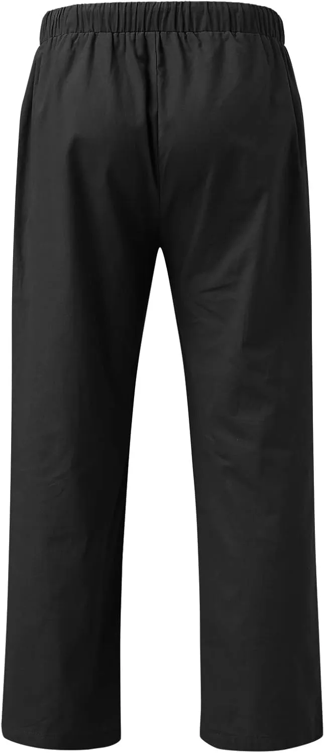 Linen Pants for Men Casual Lightweight Loose Fit Drawstring Waist Wide Leg Breathable Summer Beach Pants