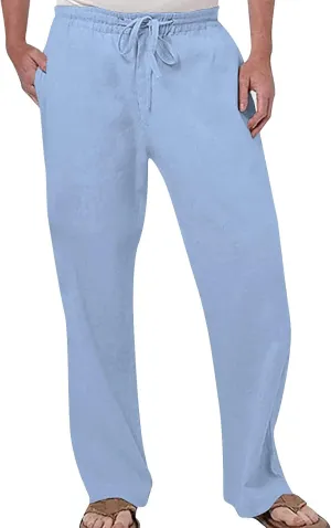 Linen Pants for Men Casual Relaxed Fit Lightweight Wide Leg Elastic Waist Breathable Pants Baggy Joggers