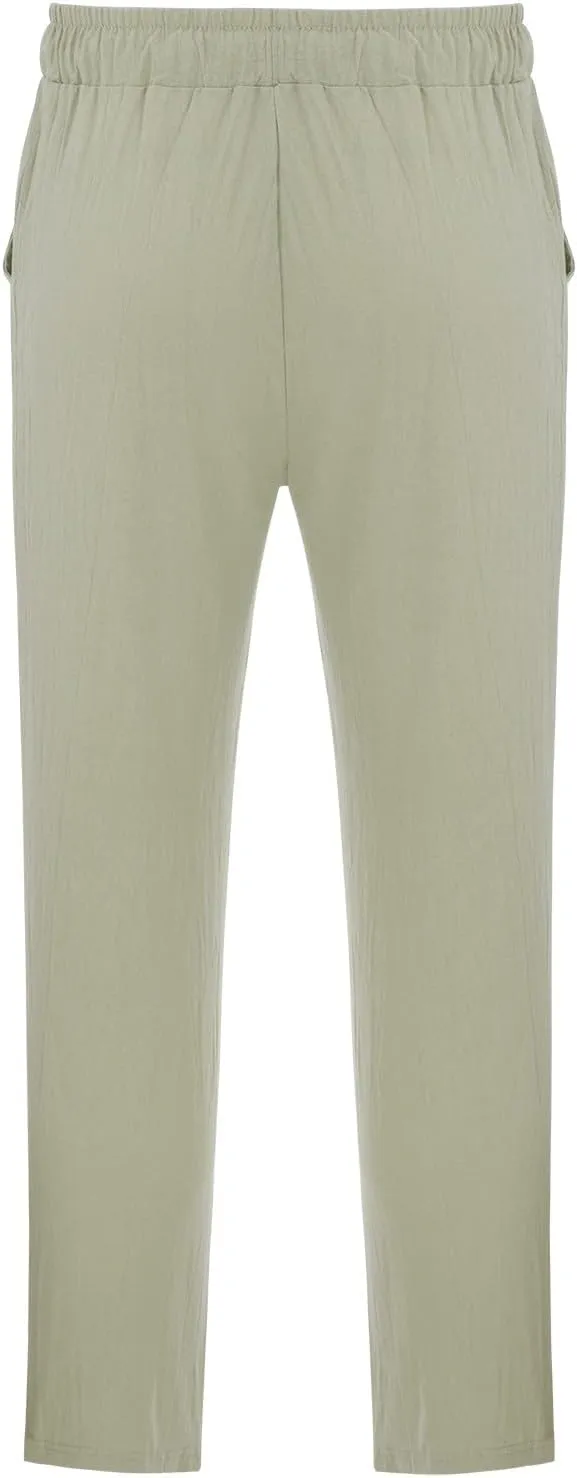 Linen Pants for Men Casual Relaxed Fit Lightweight Wide Leg Elastic Waist Breathable Pants Baggy Joggers