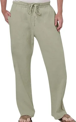 Linen Pants for Men Casual Relaxed Fit Lightweight Wide Leg Elastic Waist Breathable Pants Baggy Joggers