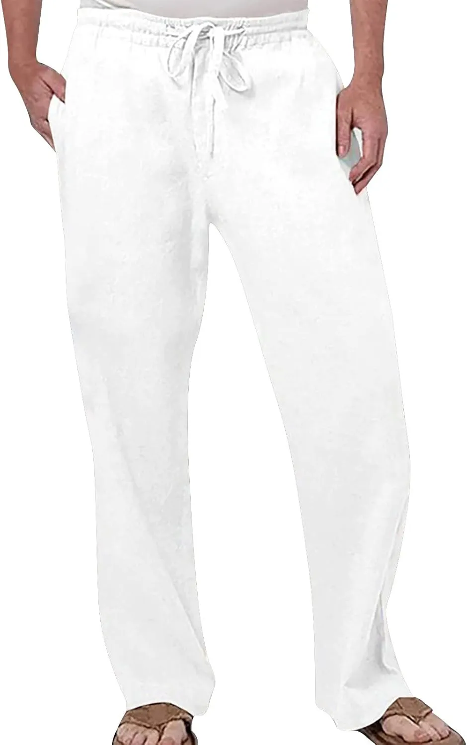 Linen Pants for Men Casual Relaxed Fit Lightweight Wide Leg Elastic Waist Breathable Pants Baggy Joggers