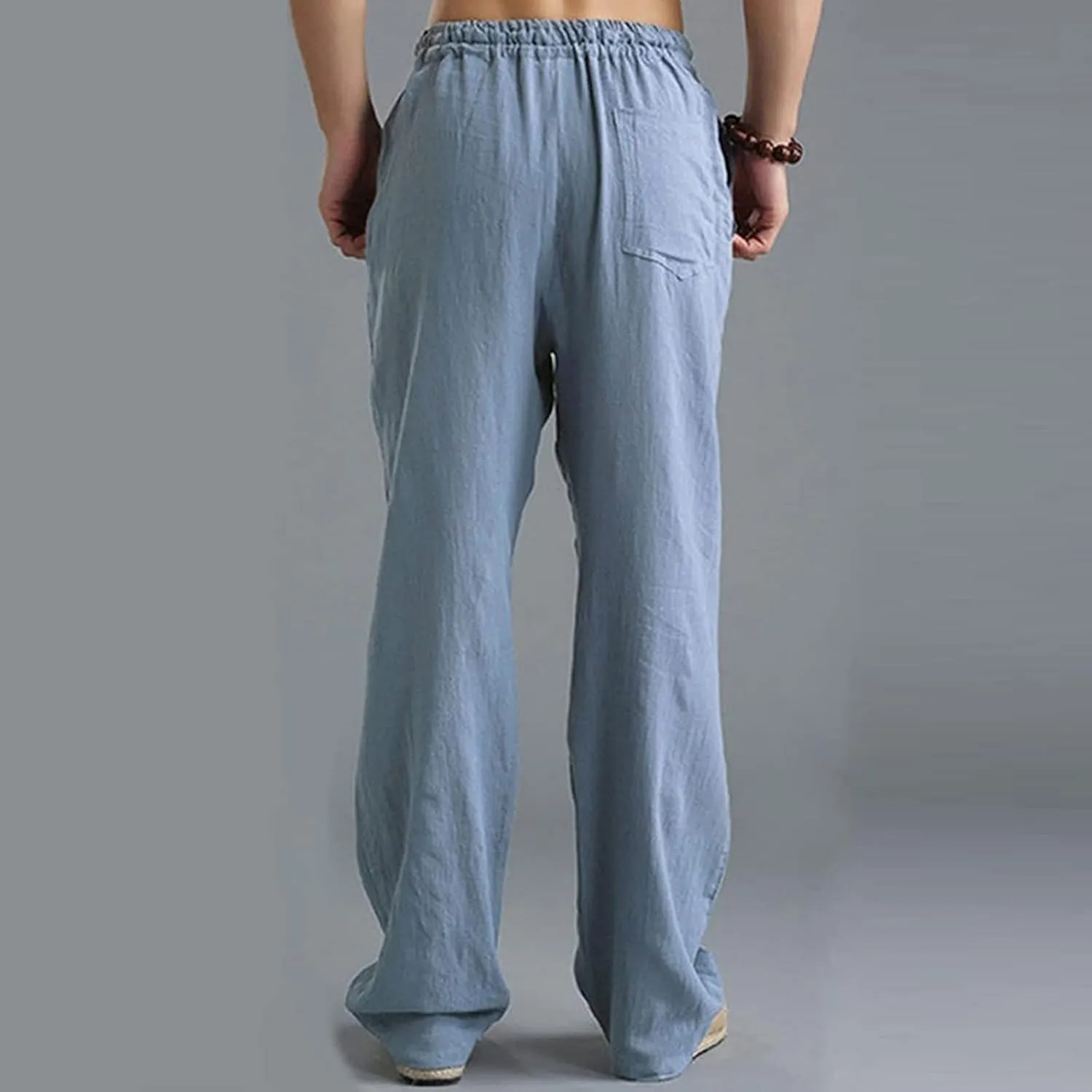 Linen Pants for Men Casual Relaxed Fit Lightweight Wide Leg Elastic Waist Breathable Pants Baggy Joggers
