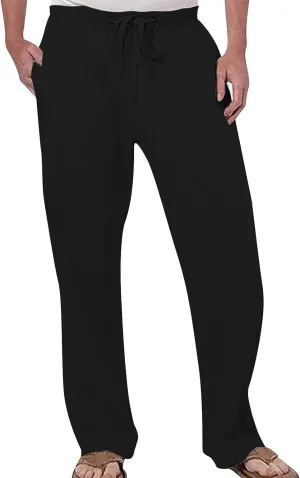 Linen Pants for Men Casual Relaxed Fit Lightweight Wide Leg Elastic Waist Breathable Pants Baggy Joggers