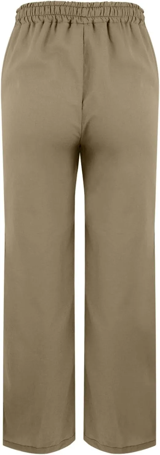Linen Pants for Women 2025 Summer Elastic Drawstring Waist Straight Wide Leg Slit Trouser Causal Palazzo Fashion Pant