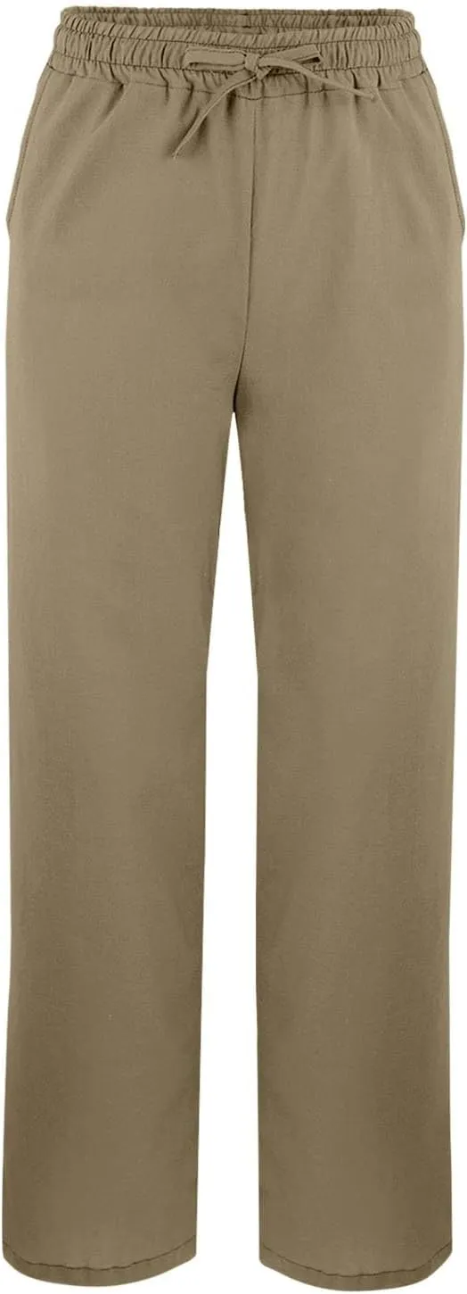 Linen Pants for Women 2025 Summer Elastic Drawstring Waist Straight Wide Leg Slit Trouser Causal Palazzo Fashion Pant