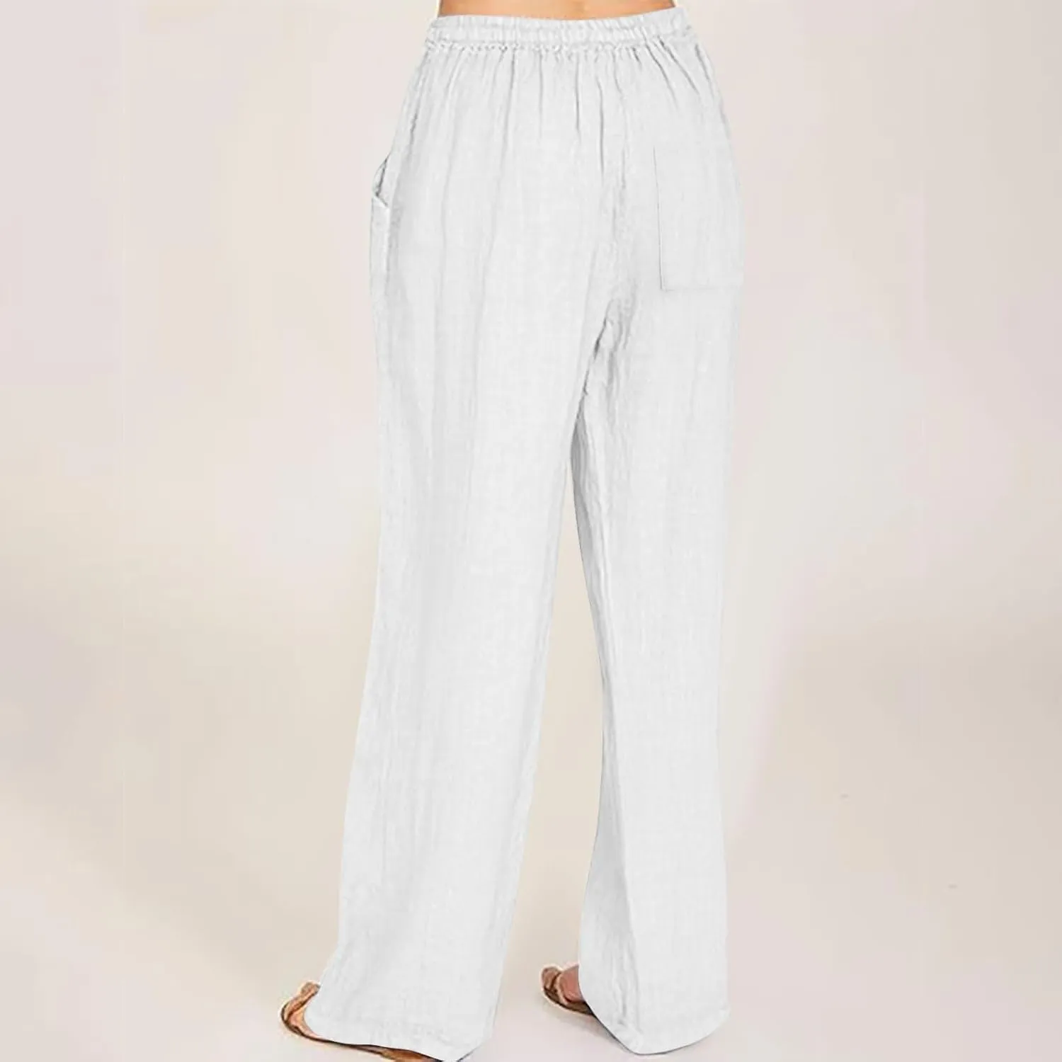 Linen Pants for Women Summer Wide Leg Casual Beach Trousers High Waisted Drawstring Palazzo Lounge Pants with Pockets