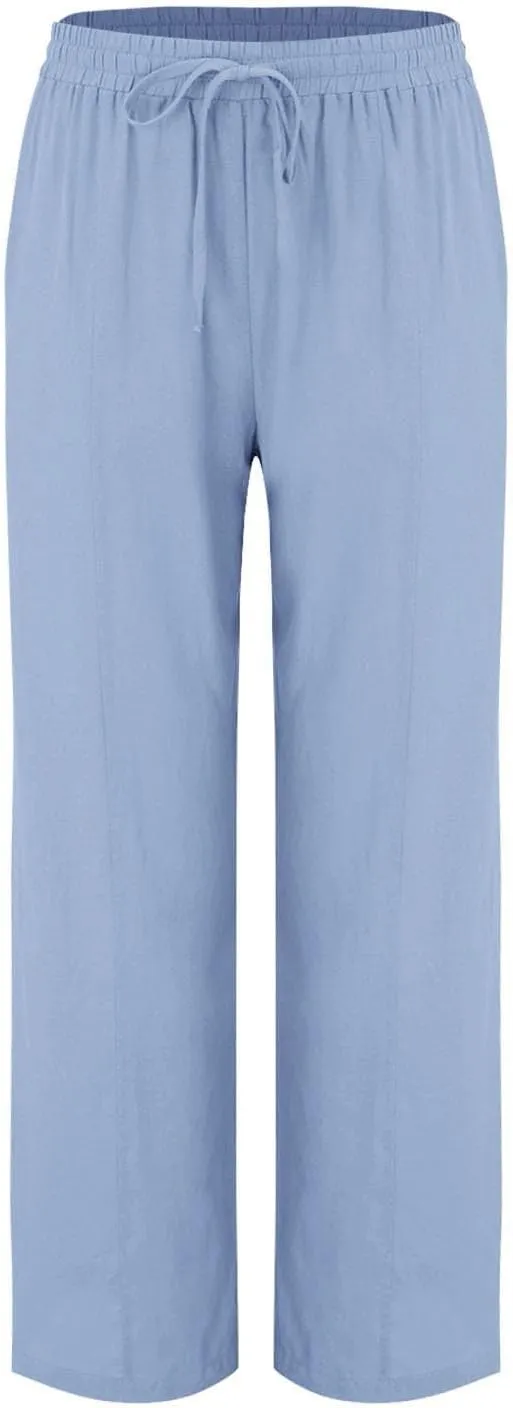 Linen Pants Women 2025 Summer Beach Lounge Palazzo Trousers Loose Elastic Plus Size Drawstring with Pockets Pants
