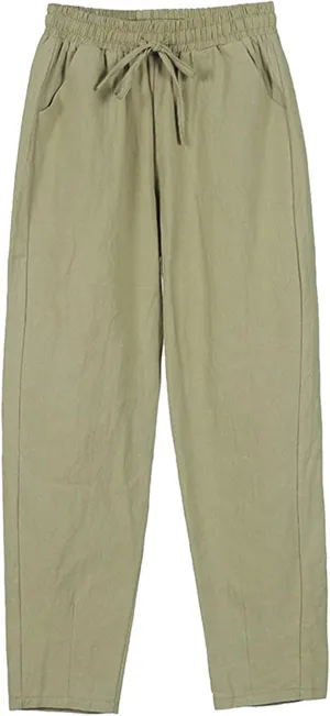 Linen Pants Women 2025 Summer Beach Lounge Palazzo Trousers Loose Elastic Plus Size Drawstring with Pockets