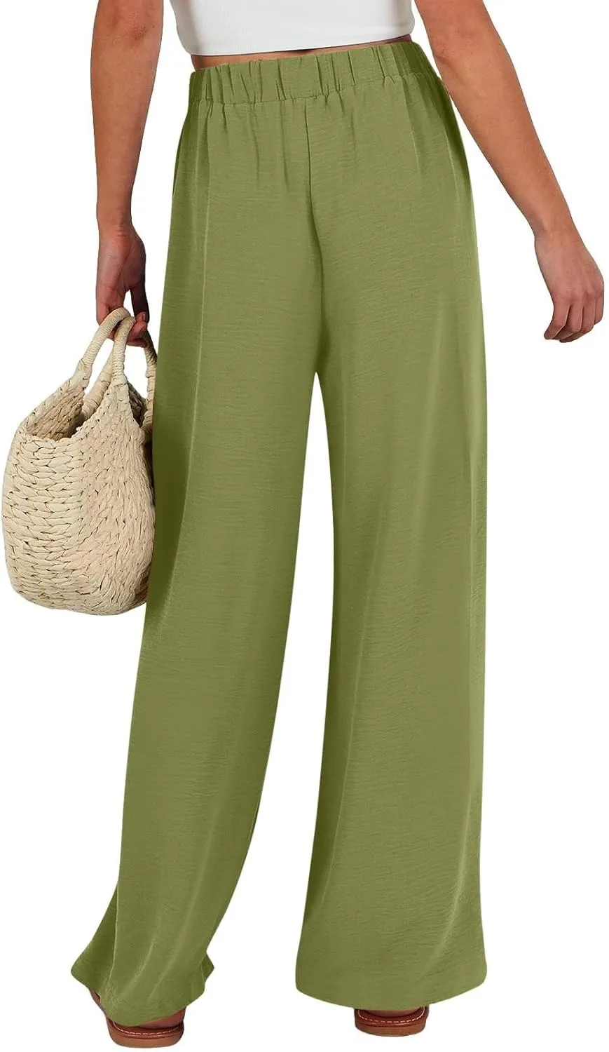 Linen Pants Women High Waisted Wide Leg Palazzo Pants Casual Loose Fit Flowy 2025 Summer Beach Trousers with Pockets
