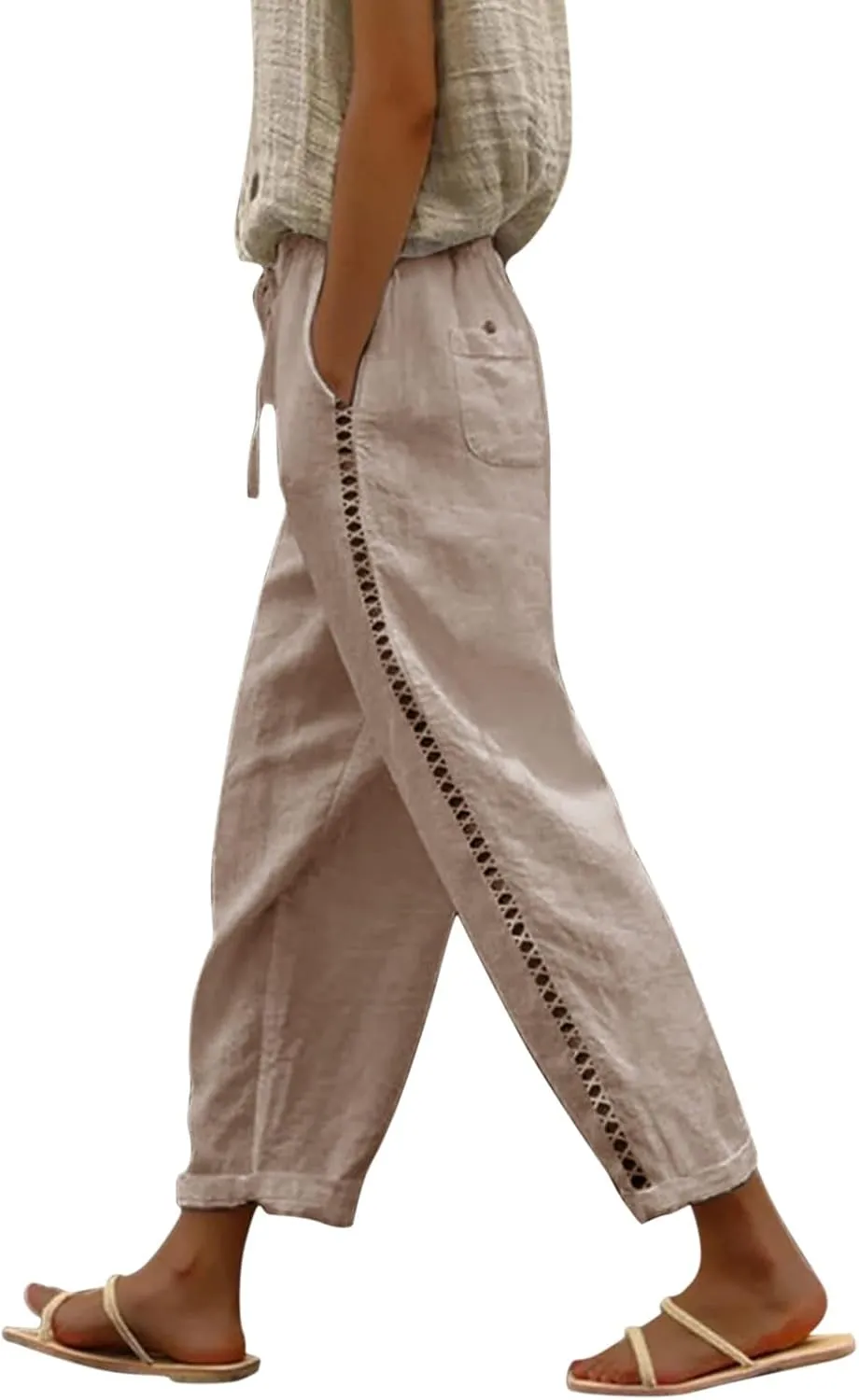 Linen Pants Women Summer Casual Drawstring Pants Petite Linen Pants for Women White Trouser Pants for Women Linen