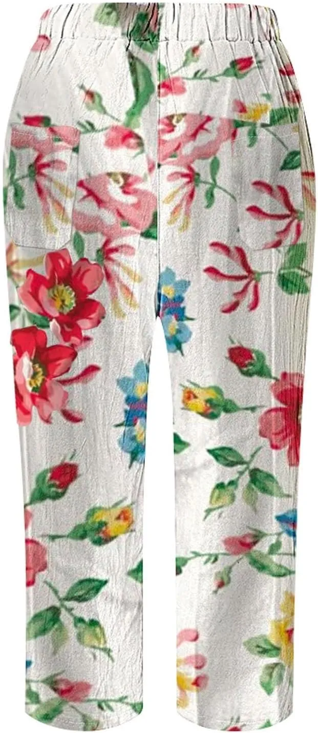 Linen Pants Women Summer Casual Drawstring Pants Petite Linen Pants for Women White Trouser Pants for Women Linen