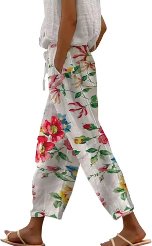 Linen Pants Women Summer Casual Drawstring Pants Petite Linen Pants for Women White Trouser Pants for Women Linen