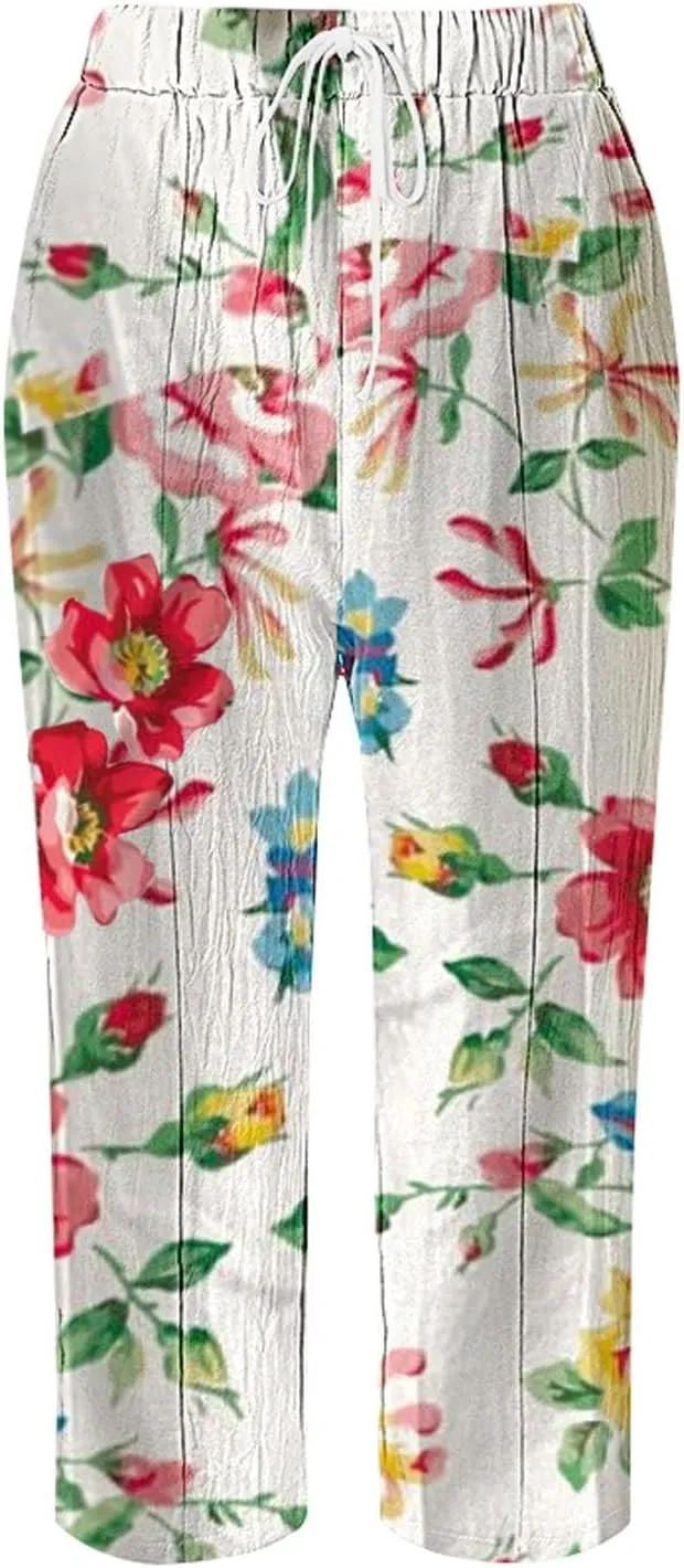 Linen Pants Women Summer Casual Drawstring Pants Petite Linen Pants for Women White Trouser Pants for Women Linen