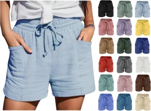 Linen Shorts for Women High Waisted Wide Leg Drawstring Casual Summer Beach Shorts Plus Size Cute Flowy Lounge Shorts