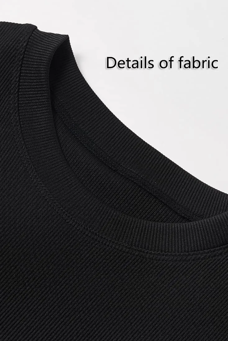 Lounge Wear Ribbed Casual 2 Piece Tracksuit Set Women Solid Skinny Short Sleeve O-Neck Top Mid Waist Elastic Leggings