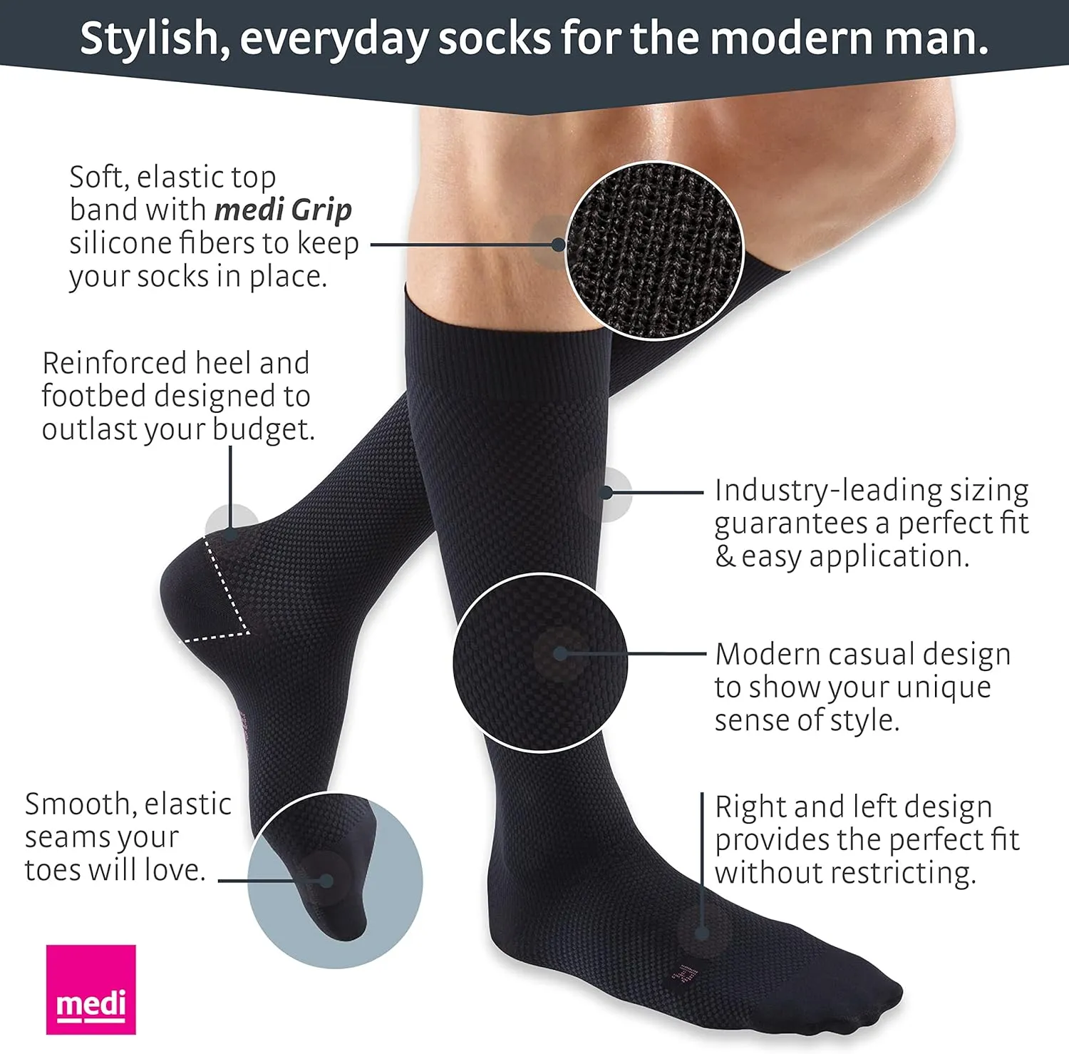 mediven for Men Select, 20-30 mmHg – Closed Toe, Knee High Compression Stockings