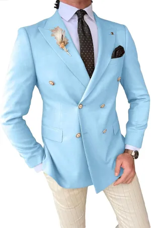 Men Casual Blazer Jackets Slim Fit Suits Jacket Babyblue Business Sports Coat Two Button Size50,5XL