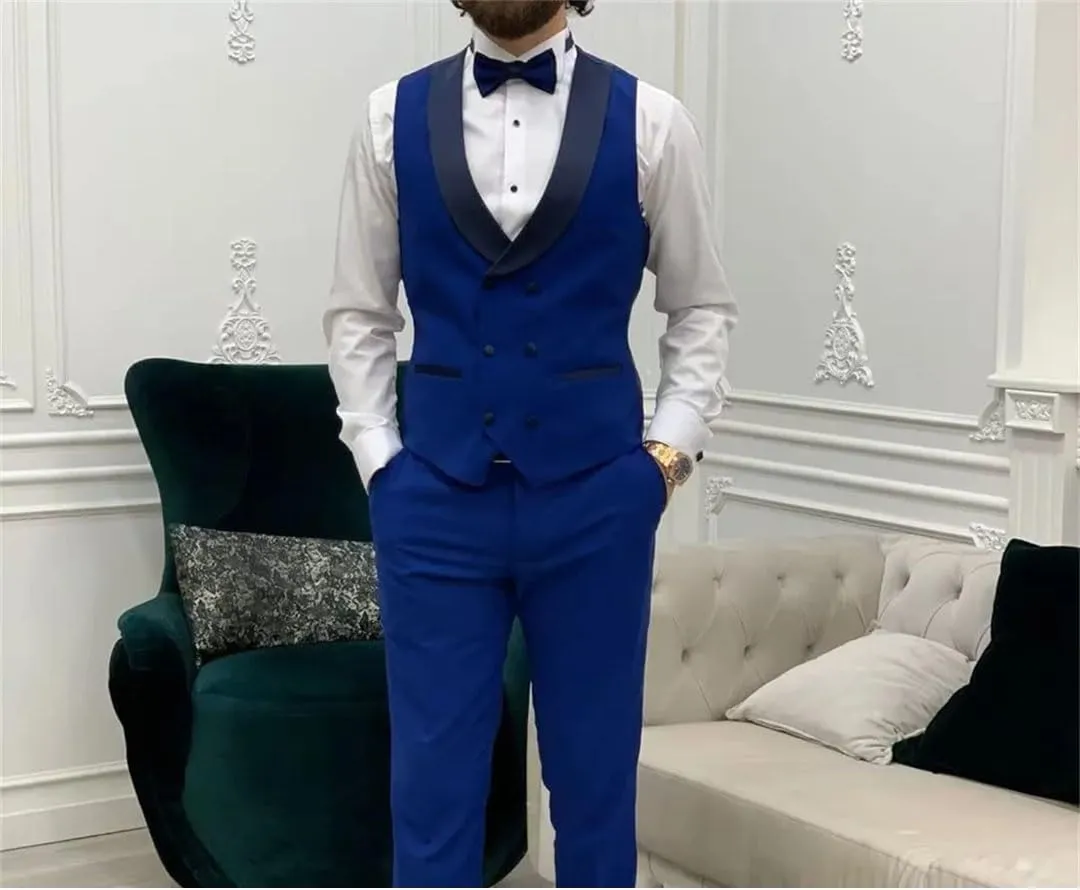 Men Slim Fit Suits 3 Piece Double Breasted Suit Wedding Prom Party Business Blazer Vest And Pants