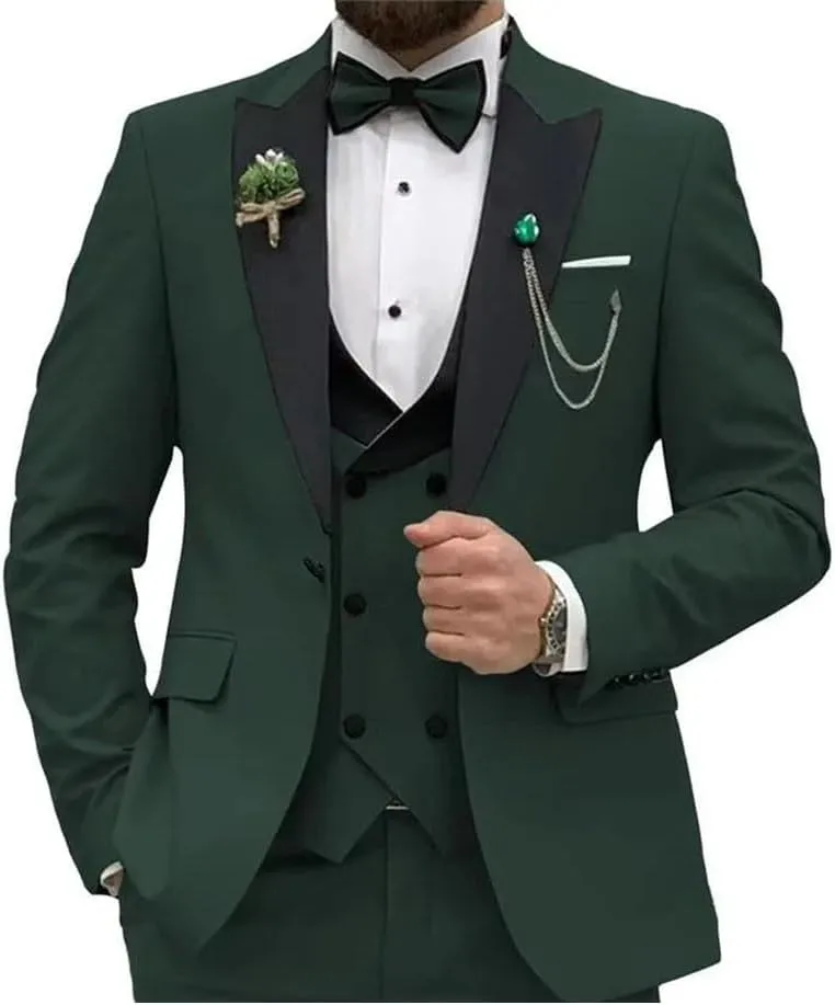 Men Slim Fit Suits 3 Piece Double Breasted Suit Wedding Prom Party Business Blazer Vest And Pants