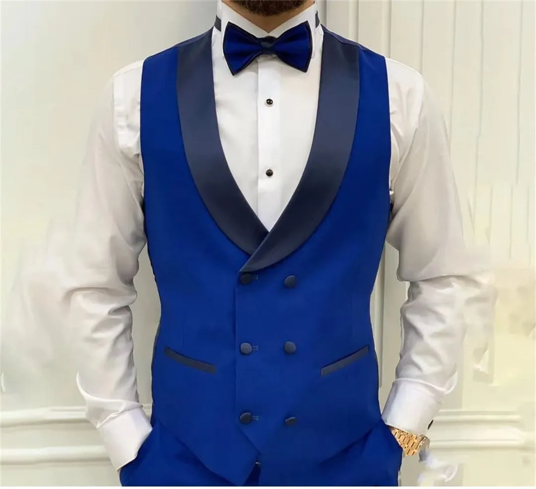 Men Slim Fit Suits 3 Piece Double Breasted Suit Wedding Prom Party Business Blazer Vest And Pants