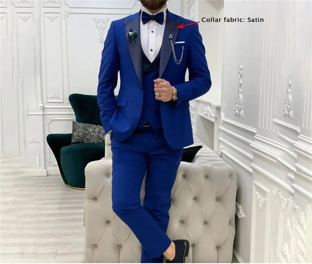 Men Slim Fit Suits 3 Piece Double Breasted Suit Wedding Prom Party Business Blazer Vest And Pants