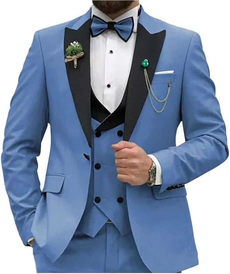 Men Slim Fit Suits 3 Piece Double Breasted Suit Wedding Prom Party Business Blazer Vest And Pants