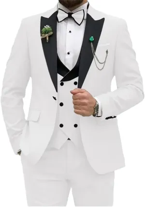 Men Slim Fit Suits 3 Piece Double Breasted Suit Wedding Prom Party Business Blazer Vest And Pants