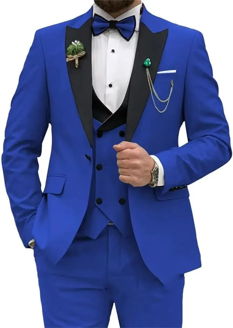 Men Slim Fit Suits 3 Piece Double Breasted Suit Wedding Prom Party Business Blazer Vest And Pants