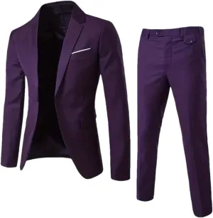 Men Slim Fit Suits Blazer Elegant Single Breasted Notch Lapel 2 Piece Jacket Pants Set