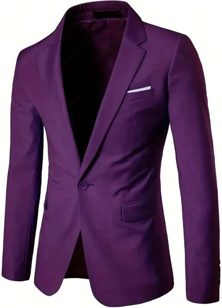 Men Slim Fit Suits Blazer Elegant Single Breasted Notch Lapel 2 Piece Jacket Pants Set