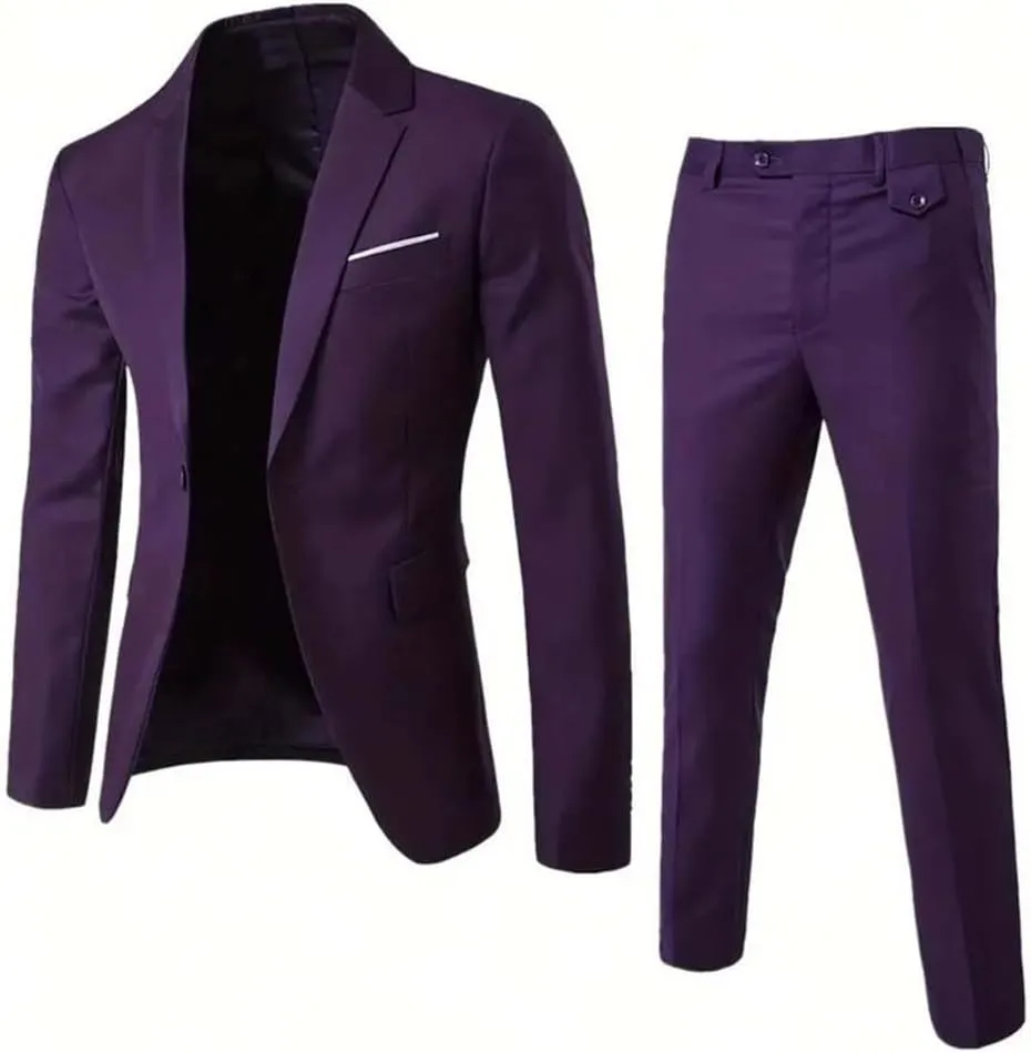 Men Slim Fit Suits Blazer Elegant Single Breasted Notch Lapel 2 Piece Jacket Pants Set