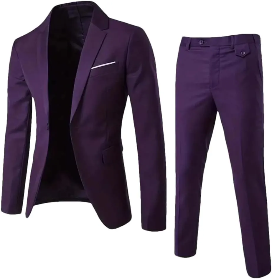 Men Slim Fit Suits Blazer Elegant Single Breasted Notch Lapel 2 Piece Jacket Pants Set