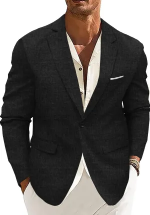 Men Slim Fit Suits Casual Lightweight Blazer Jackets One Button Tuxedos Black