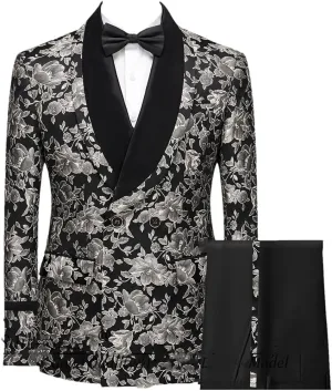 Men Suits Blazer Beautiful Lilac Purple Floral Pattern Tuxedos 3 Pieces Formal Party Costume Slim Fit Suits Set