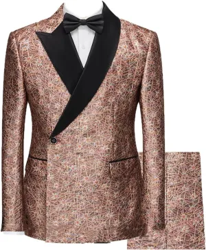 Men Suits Blazer Beautiful Lilac Purple Floral Pattern Tuxedos 3 Pieces Formal Party Costume Slim Fit Suits Set