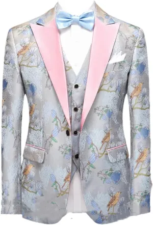 Men Suits Blazer Beautiful Lilac Purple Floral Pattern Tuxedos 3 Pieces Formal Party Costume Slim Fit Suits Set